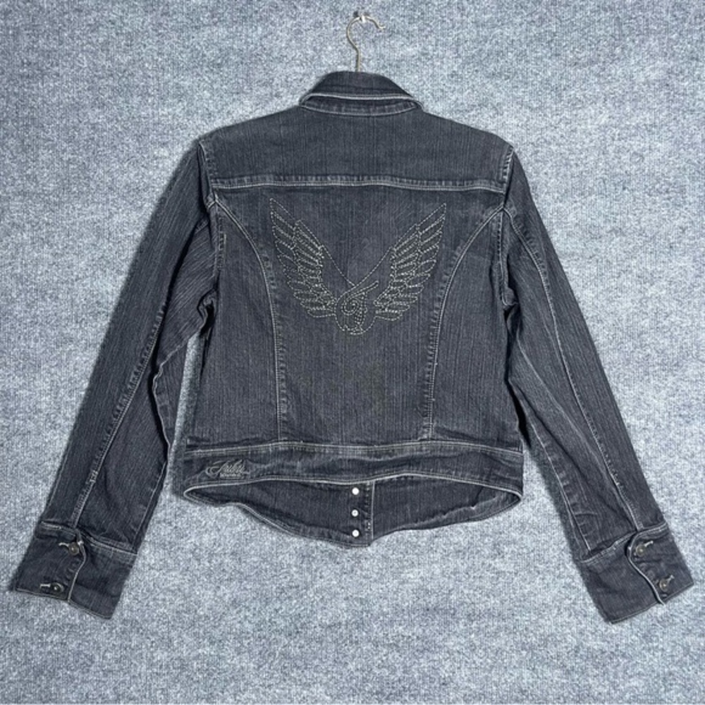 Fubu Women’s XL Vintage Black Denim Jeans Jacket Wing Embroidered